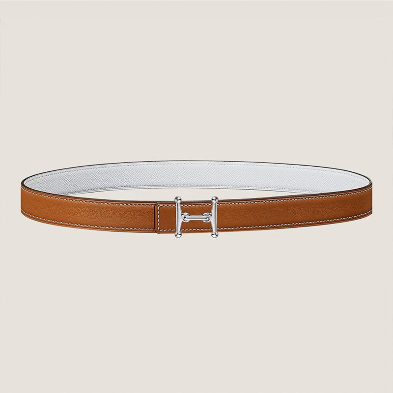 Hermes Mors H 24 Reversible Belt Leather In Brown White