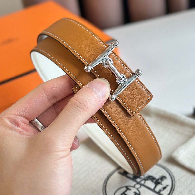 Hermes Mors H 24 Reversible Belt Leather In Brown White