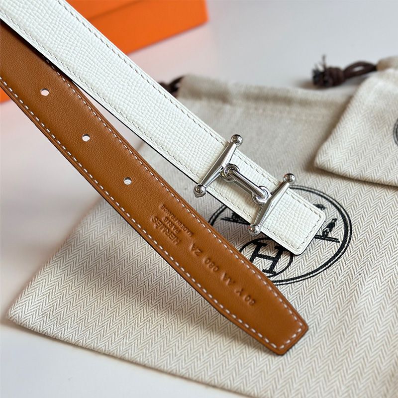 Hermes Mors H 24 Reversible Belt Leather In Brown White