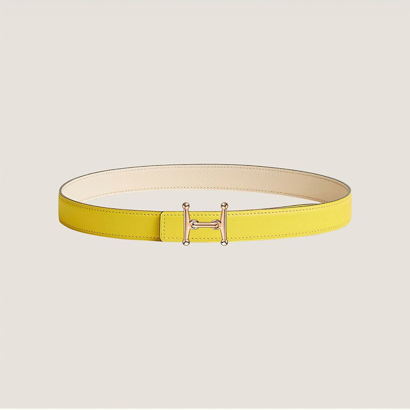 Hermes Mors H 24 Reversible Belt Leather In Yellow White