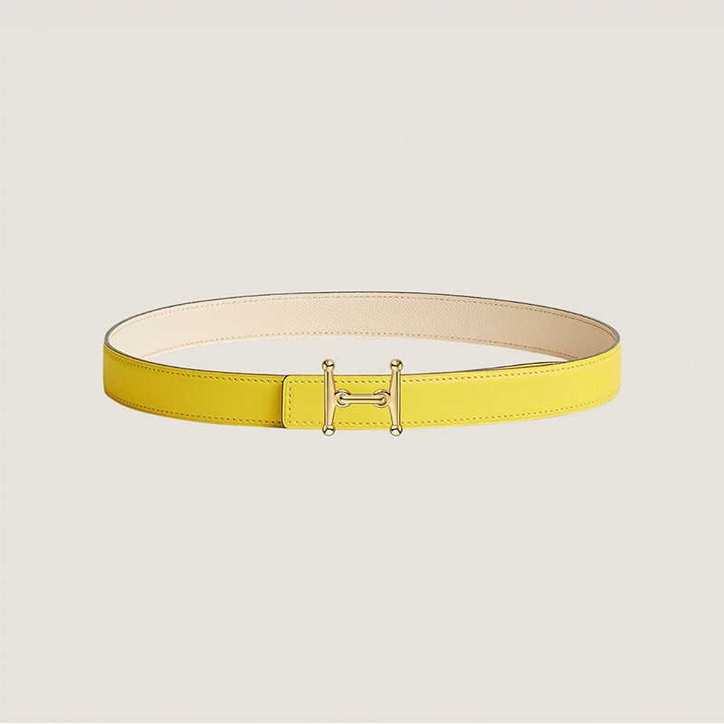 Hermes Mors H 24 Reversible Belt Leather In Yellow White