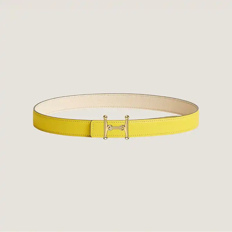 Cheap Hermes Mors H 24 Reversible Belt Leather In Yellow White