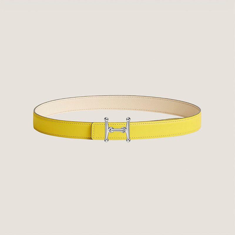 Hermes Mors H 24 Reversible Belt Leather In Yellow White