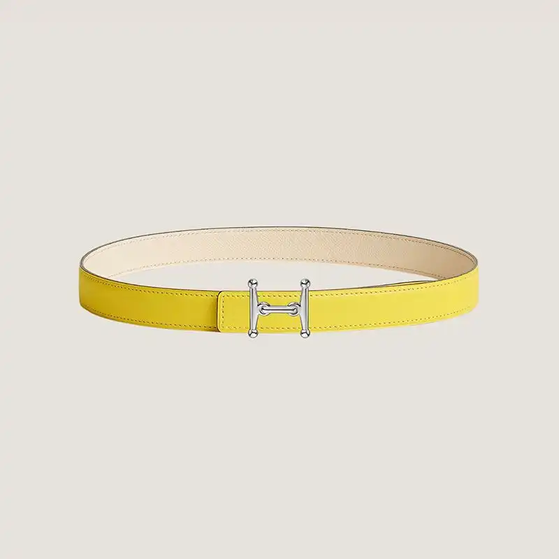 Cheap Hermes Mors H 24 Reversible Belt Leather In Yellow White