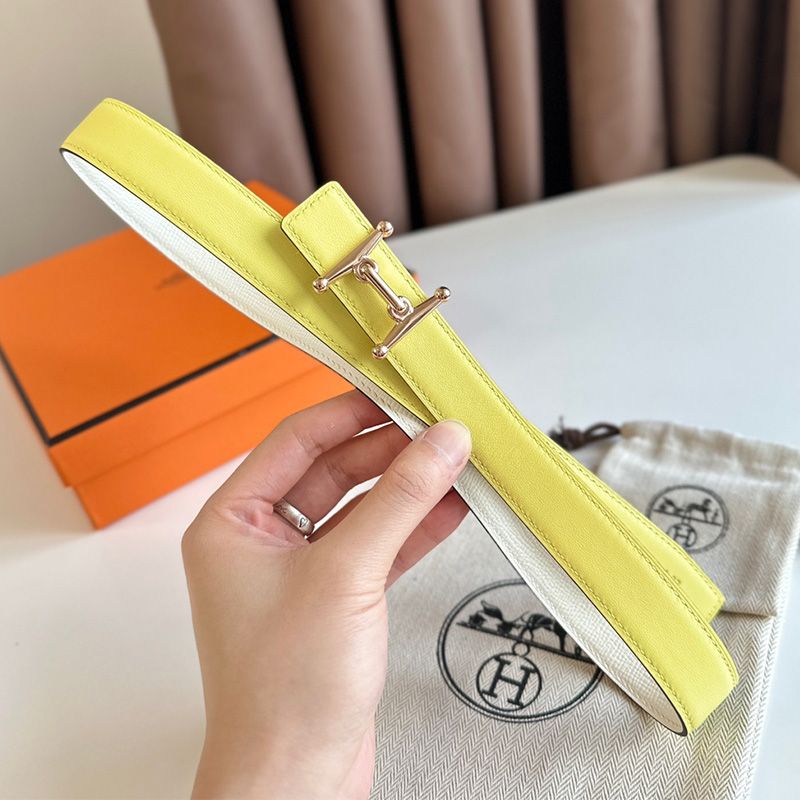 Hermes Mors H 24 Reversible Belt Leather In Yellow White