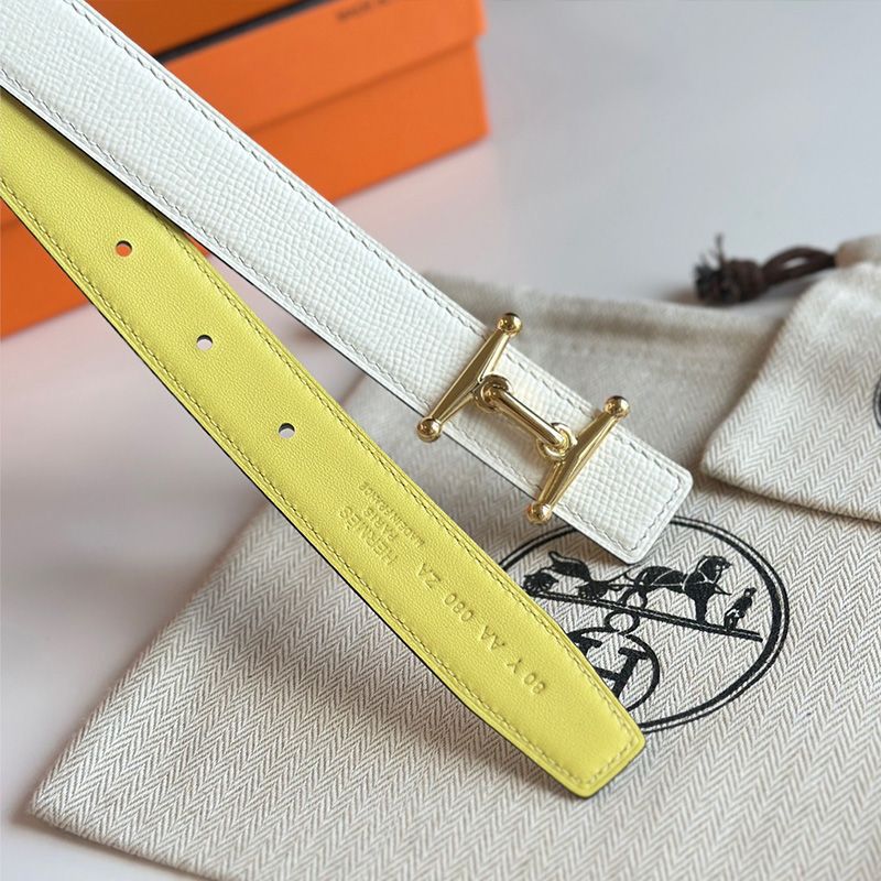 Hermes Mors H 24 Reversible Belt Leather In Yellow White