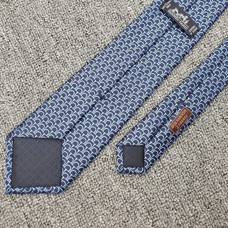 Hermes Mors Tricolore Tie In Navy Blue