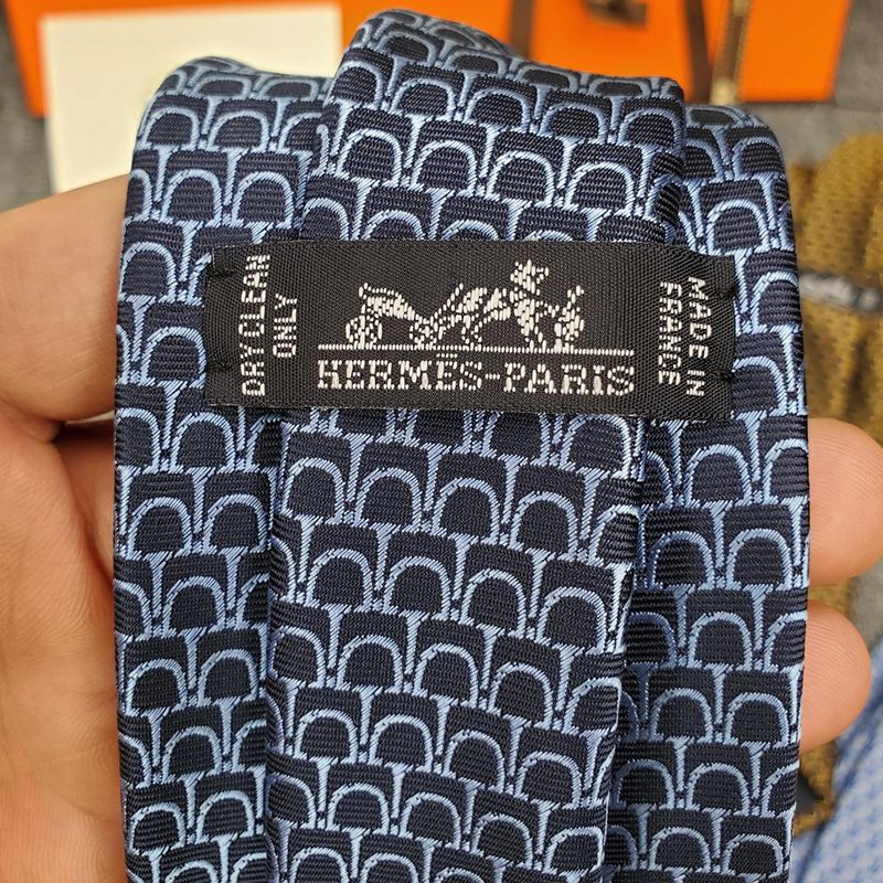 Hermes Mors Tricolore Tie In Navy Blue