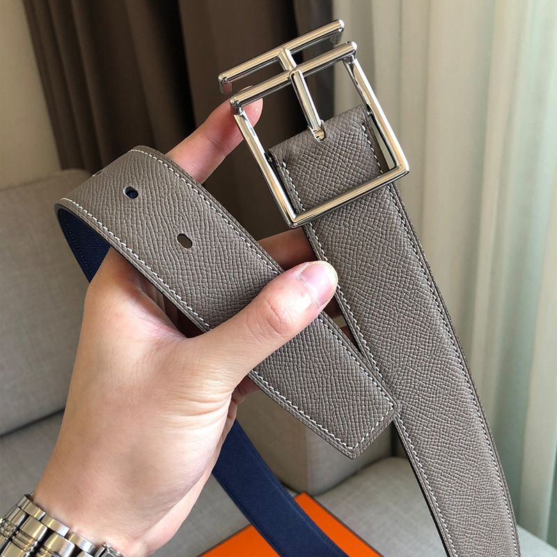 Hermes Nathan 40 Belt Togo Leather In Navy Blue Grey