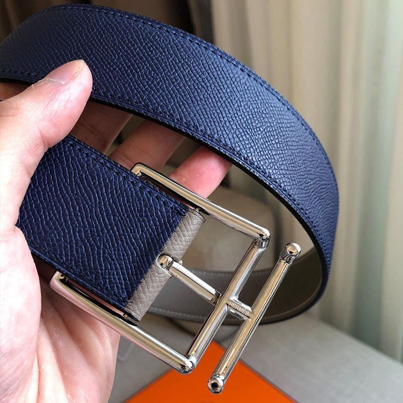 Hermes Nathan 40 Belt Togo Leather In Navy Blue Grey