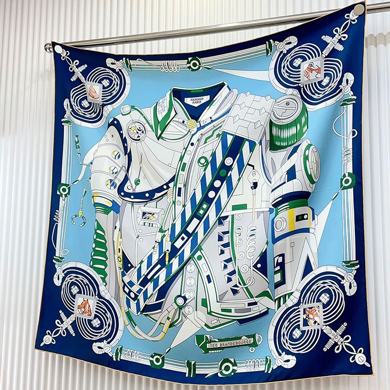 Hermes Neo Brandebourgs Scarf 90 In Blue