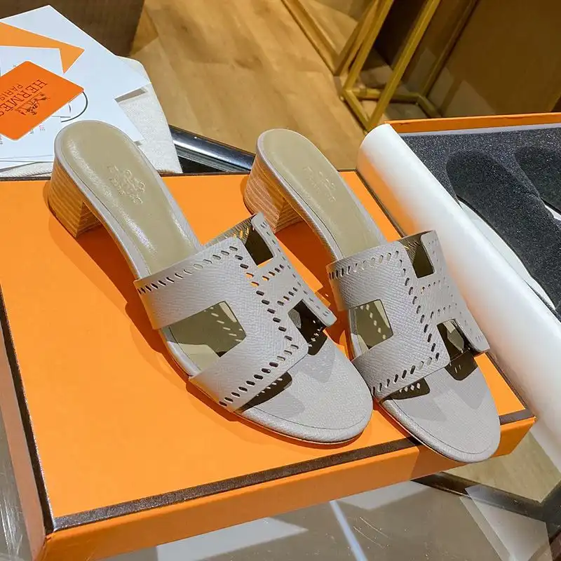 Affordable Hermes Oasis Slides Women Hollow Leather In Grey