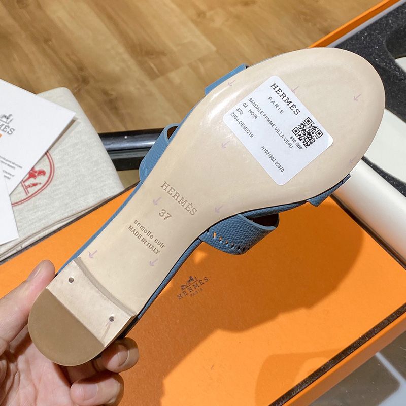 Hermes Oasis Slides Women Hollow Leather In Sky blue