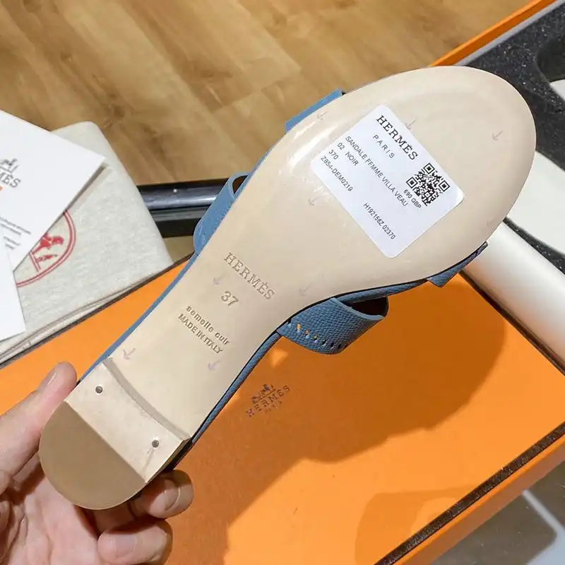 Affordable Hermes Oasis Slides Women Hollow Leather In Sky blue