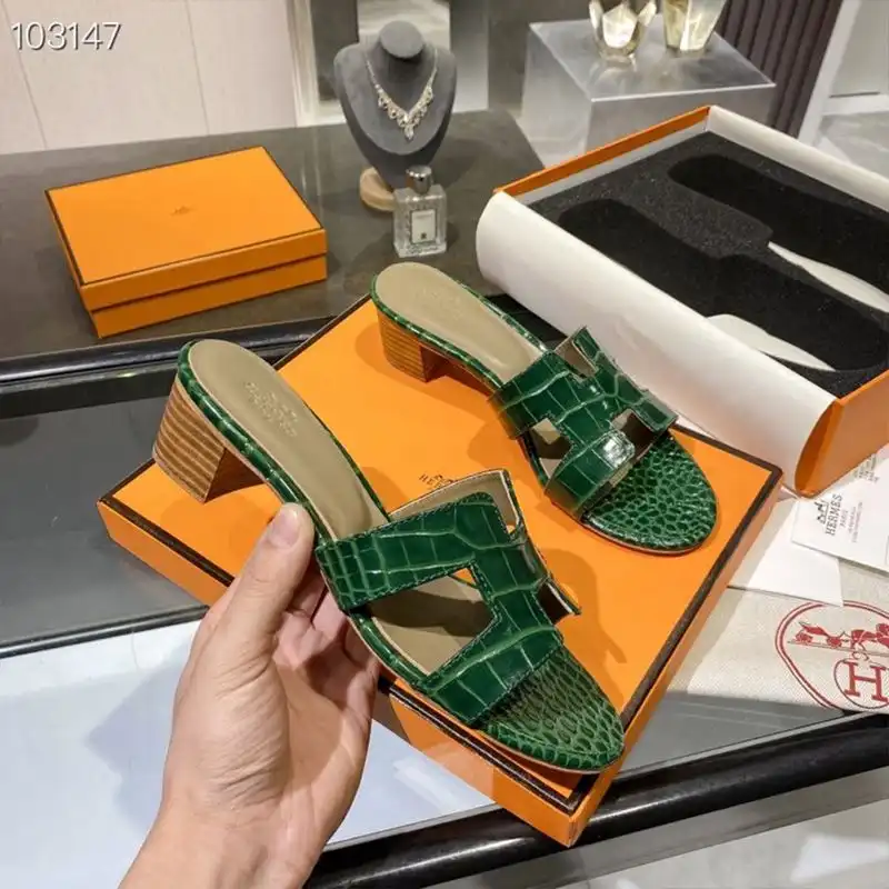 Cheap Hermes Oasis Slides Women Alligator Leather In Green