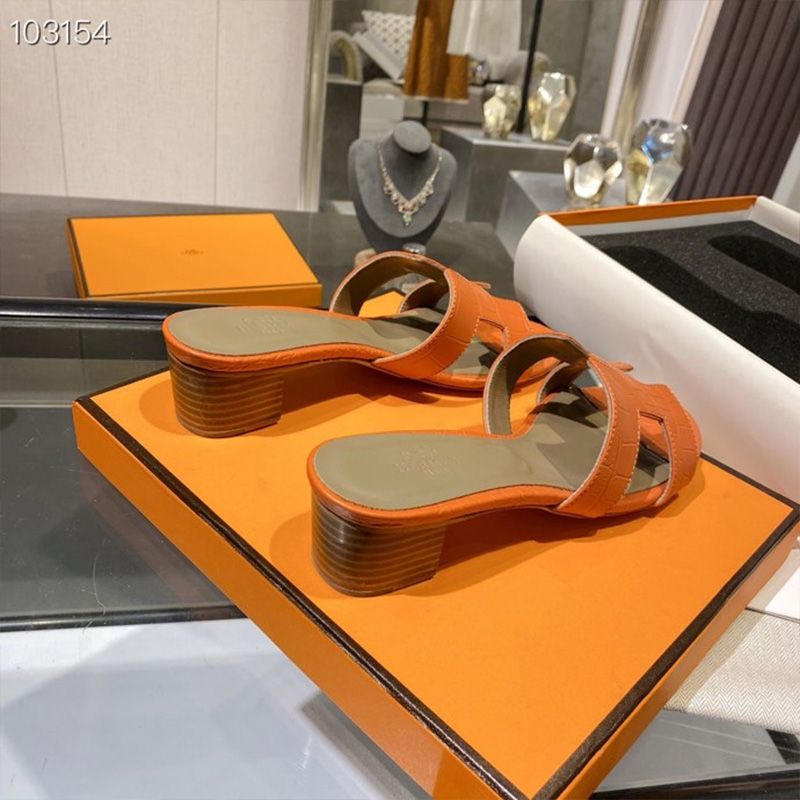 Hermes Oasis Slides Women Alligator Leather In Orange