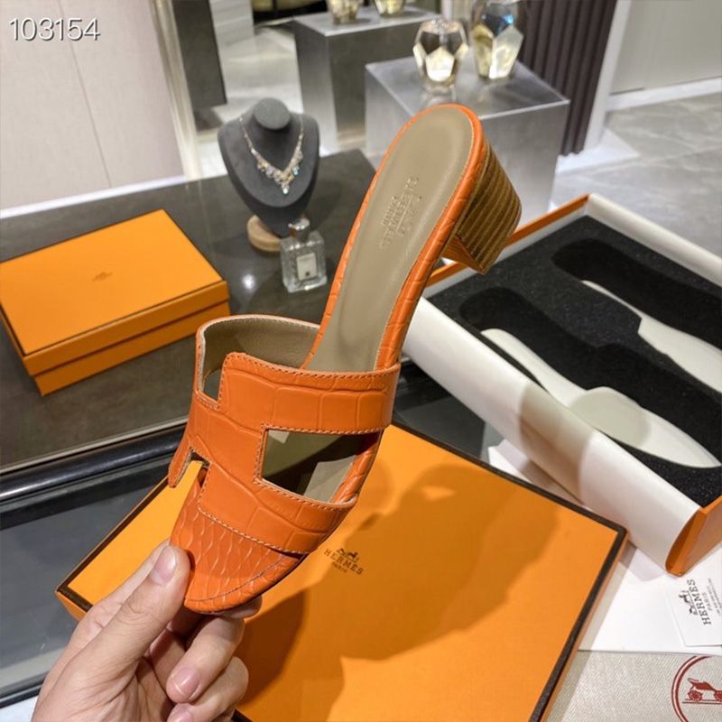 Hermes Oasis Slides Women Alligator Leather In Orange