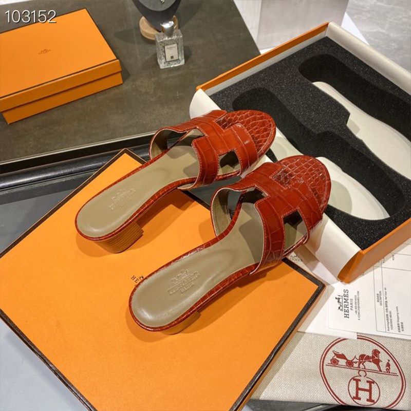 Hermes Oasis Slides Women Alligator Leather In Red