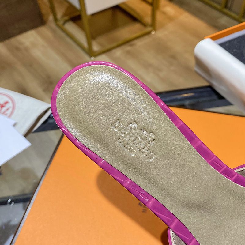 Hermes Oasis Slides Women Alligator Leather In Rose