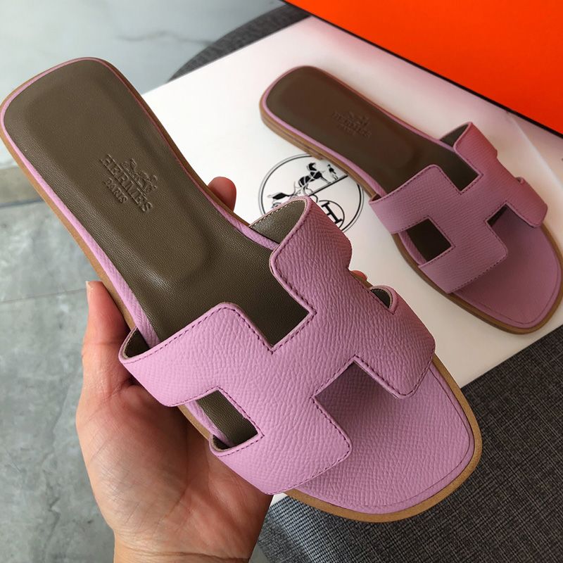 Hermes Oran Slides Women Grain Calfskin In Violet