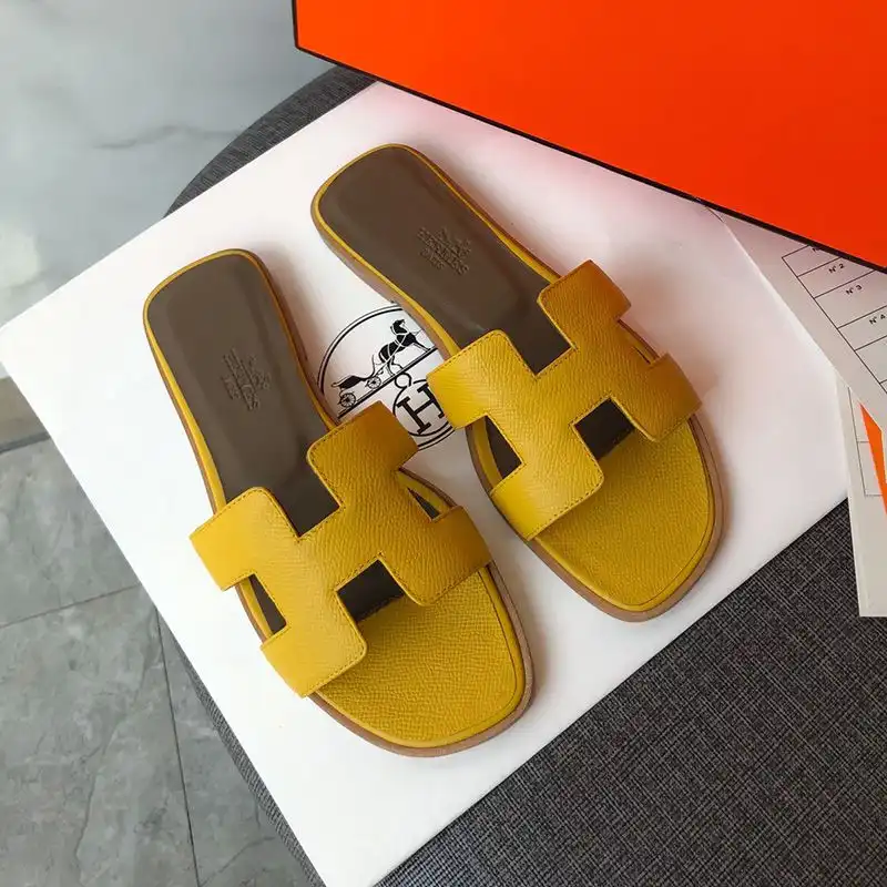 Affordable Hermes Oran Slides Women Grain Calfskin In Yellow