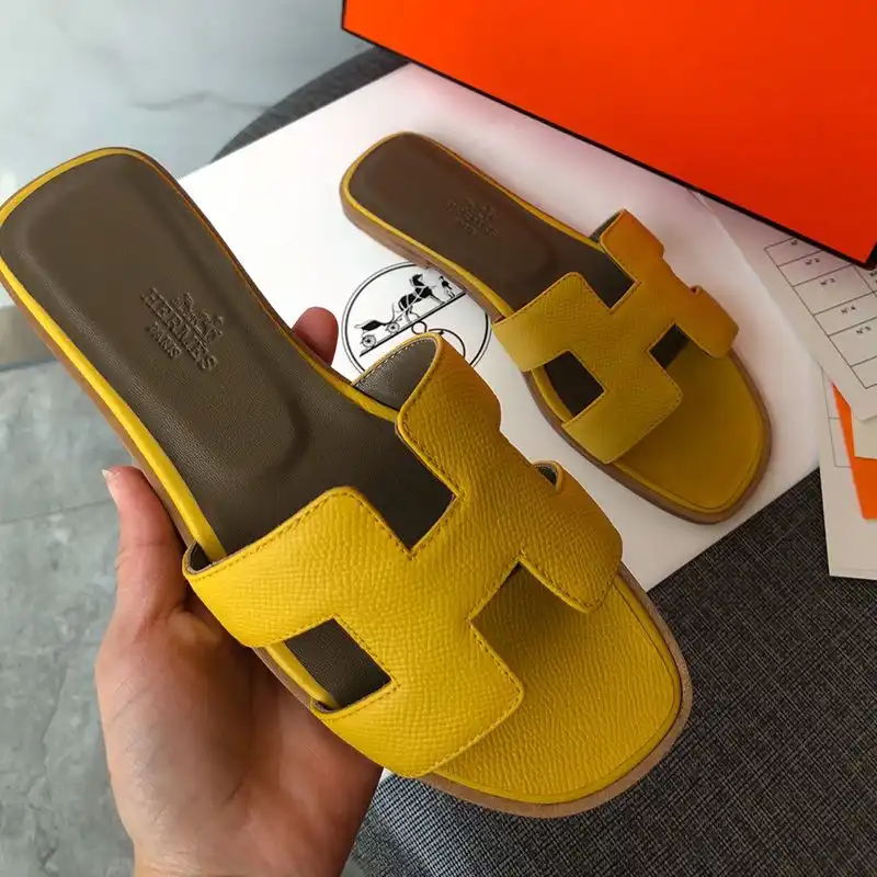 Affordable Hermes Oran Slides Women Grain Calfskin In Yellow