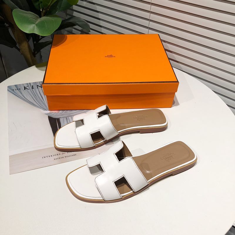 Hermes Oran Slides Women Calfskin In White