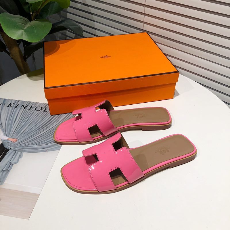 Hermes Oran Slides Women Nappa Leather In Pink