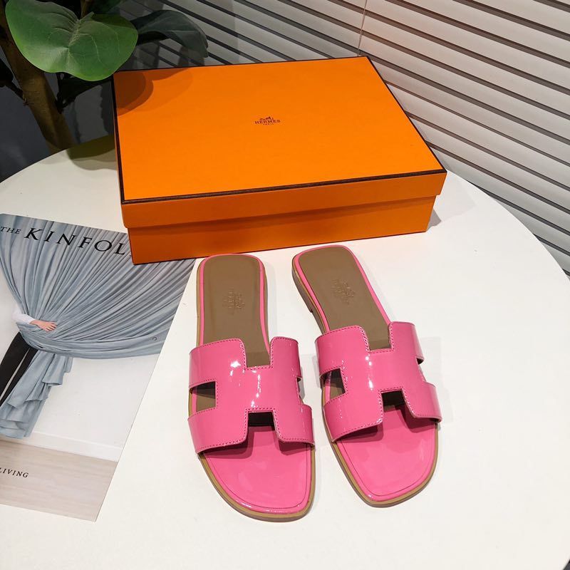 Hermes Oran Slides Women Nappa Leather In Pink