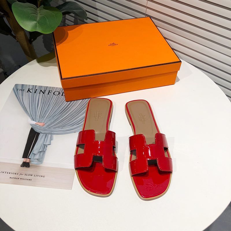 Hermes Oran Slides Women Nappa Leather In Red