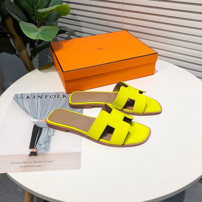 Hermes Oran Slides Women Nappa Leather In Yellow