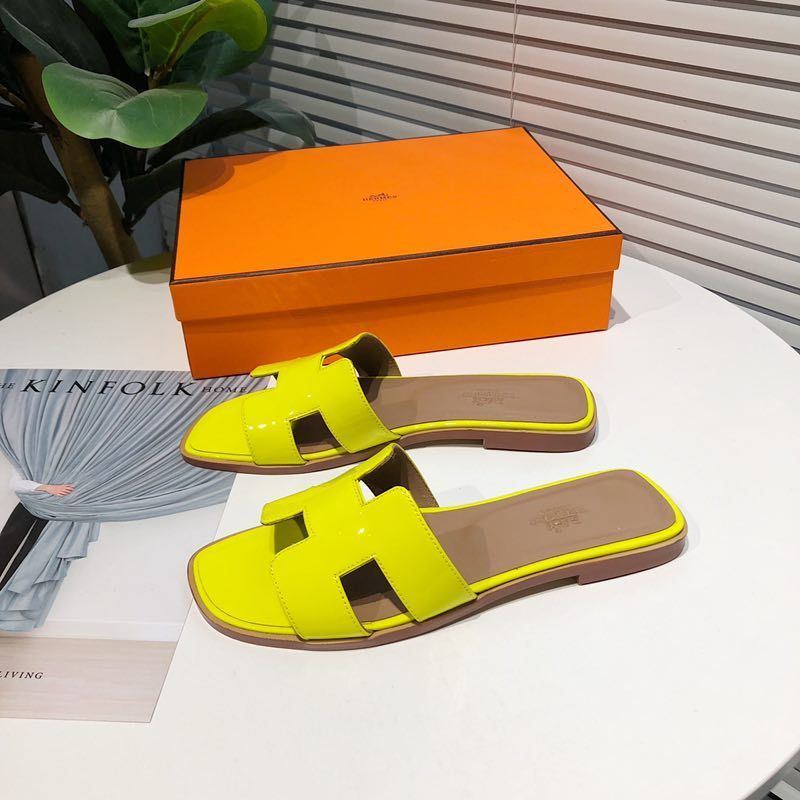 Hermes Oran Slides Women Nappa Leather In Yellow