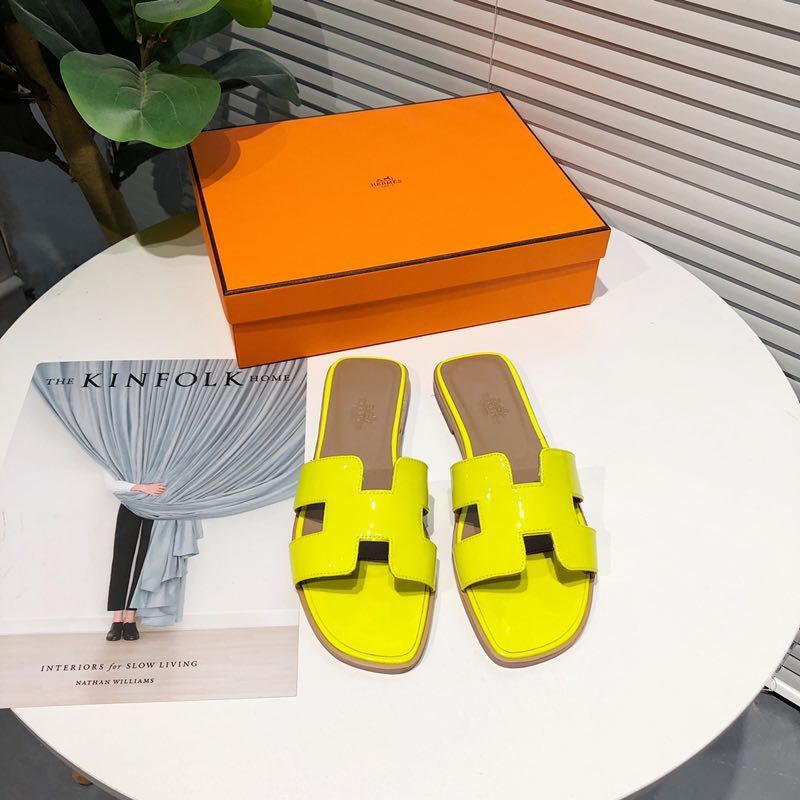 Hermes Oran Slides Women Nappa Leather In Yellow