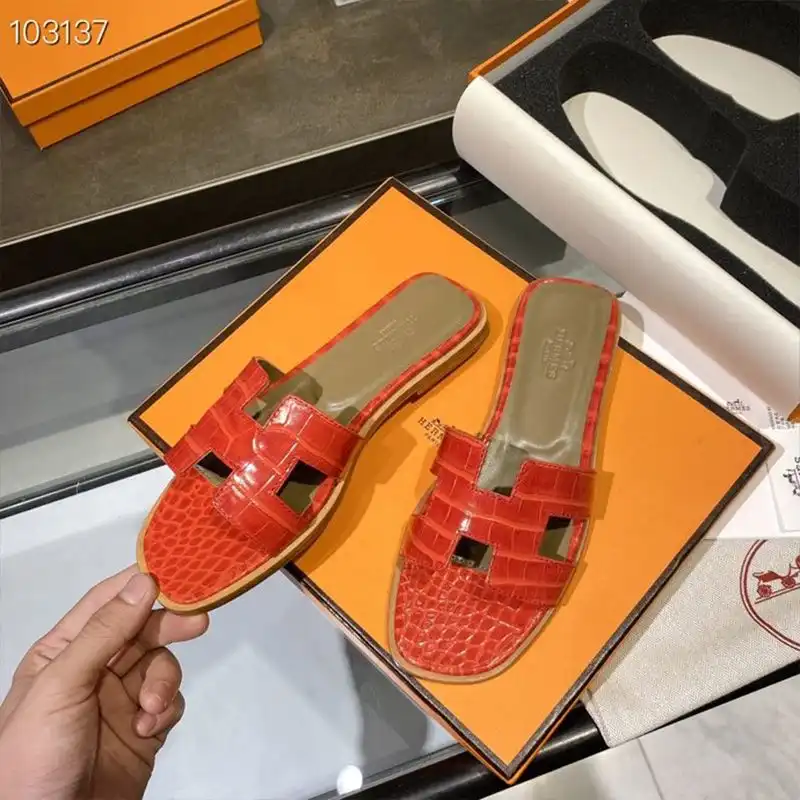 Hermes Oran Slides Women Alligator Leather In Red