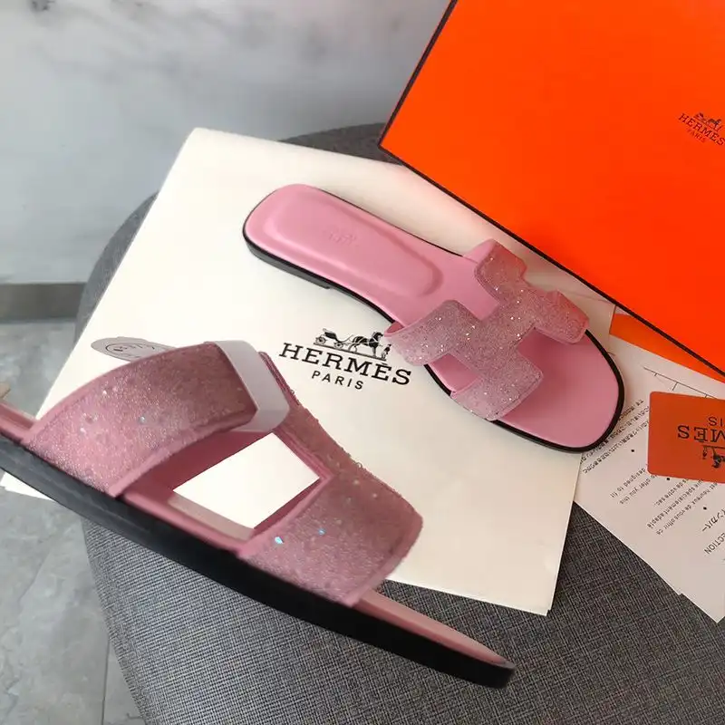 Affordable Hermes Oran Slides Women Glitter Leather In Pink