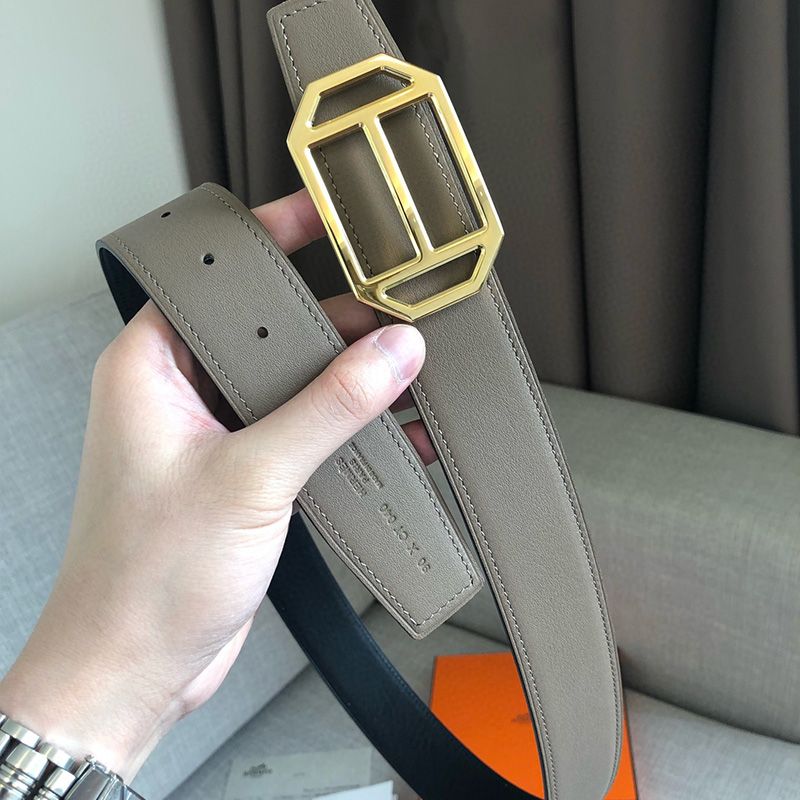 Hermes Pad Buckle 38MM Reversible Belt Togo Leather In Black Gold