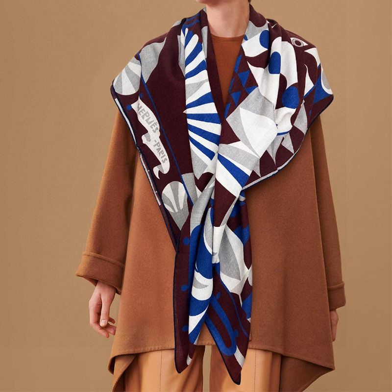 Hermes Parade En Fanfare Shawl 140 In Navy Blue