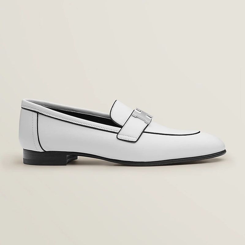 Hermes Paris Loafers Women Calfskin with H Buckle In White