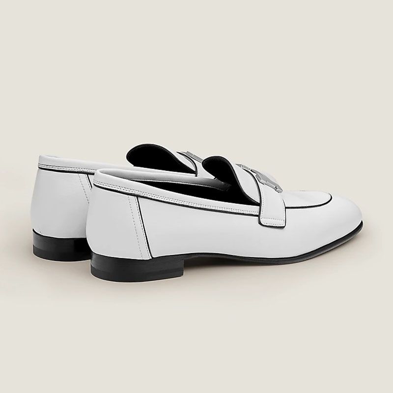 Hermes Paris Loafers Women Calfskin with H Buckle In White