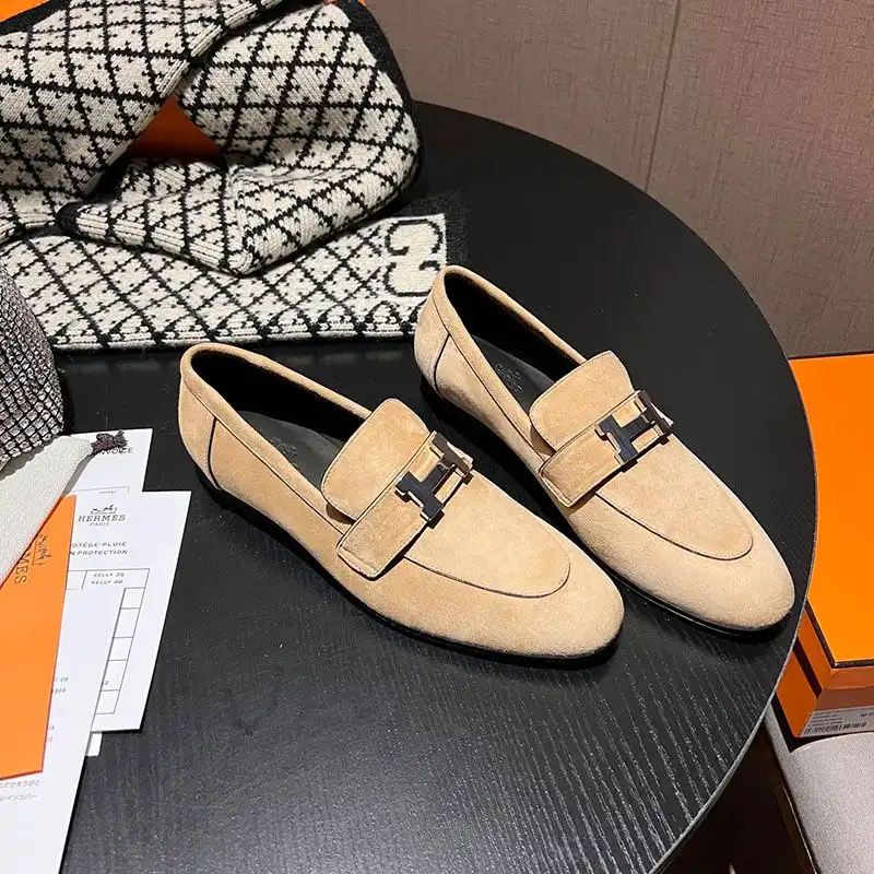 Affordable Hermes Paris Loafers Women Suede with H Buckle In Khaki