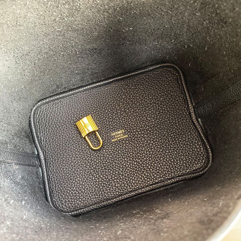 Hermes Picotin Lock Bag Clemence Leather Gold Palladium Hardware In Black