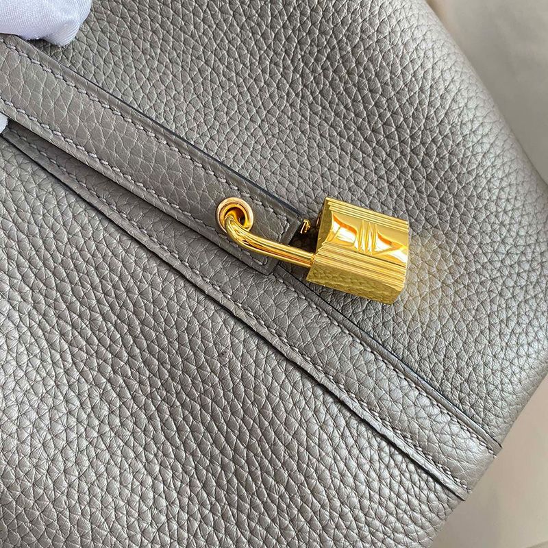 Hermes Picotin Lock Bag Clemence Leather Gold Palladium Hardware In Etain Grey