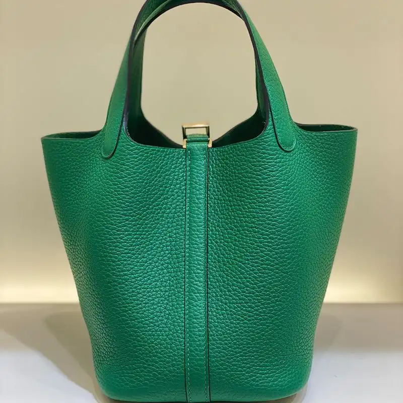 Cheap Hermes Picotin Lock Bag Clemence Leather Gold Palladium Hardware In Green