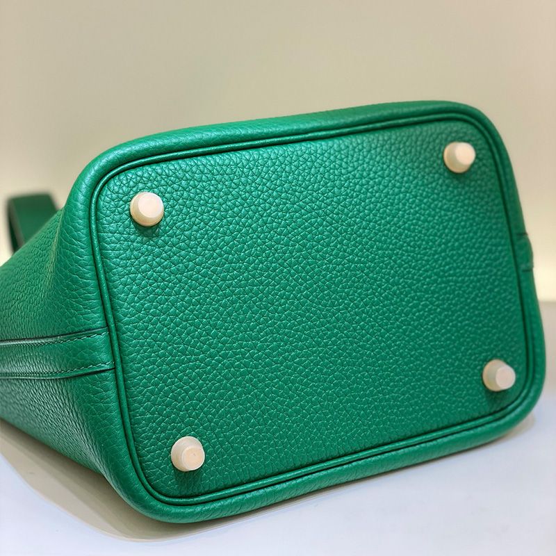 Hermes Picotin Lock Bag Clemence Leather Gold Palladium Hardware In Green