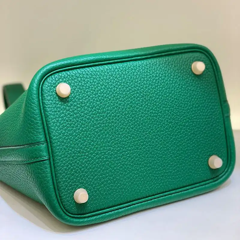 Cheap Hermes Picotin Lock Bag Clemence Leather Gold Palladium Hardware In Green