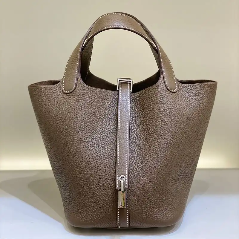 Affordable Hermes Picotin Lock Bag Clemence Leather Gold Palladium Hardware In Khaki