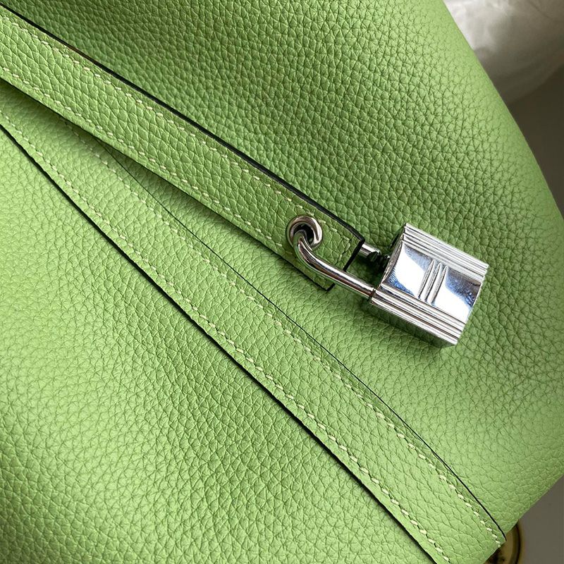 Hermes Picotin Lock Bag Clemence Leather Gold Palladium Hardware In Mint Green