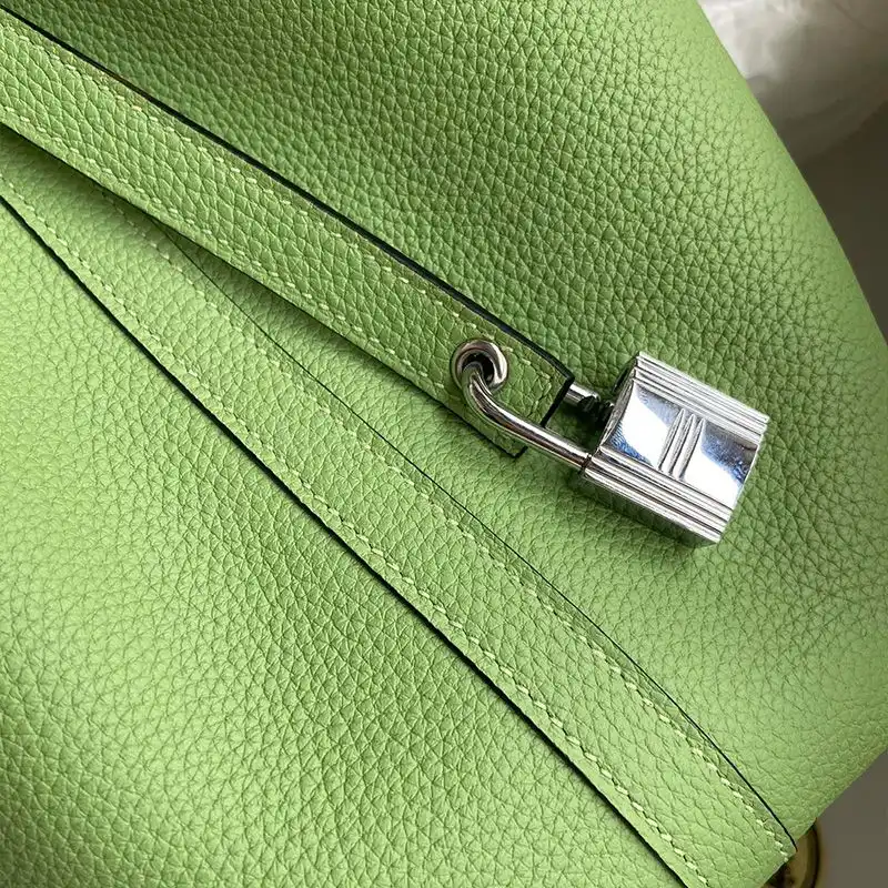 Cheap Hermes Picotin Lock Bag Clemence Leather Gold Palladium Hardware In Mint Green