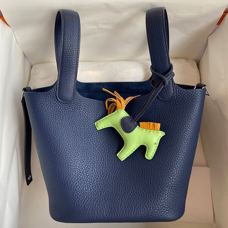 Hermes Picotin Lock Bag Clemence Leather Gold Palladium Hardware In Navy Blue