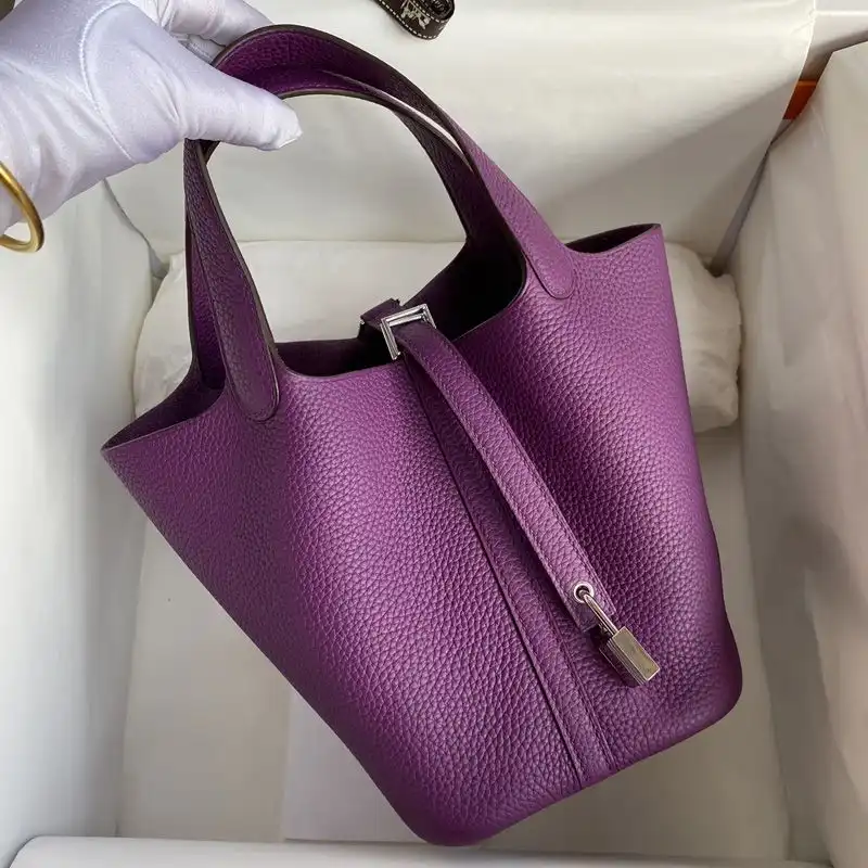 Hermes Picotin Lock Bag Clemence Leather Gold Palladium Hardware In Purple